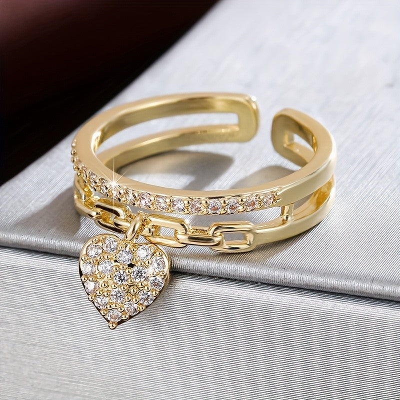 Adjustable Heart Zircon Open Ring