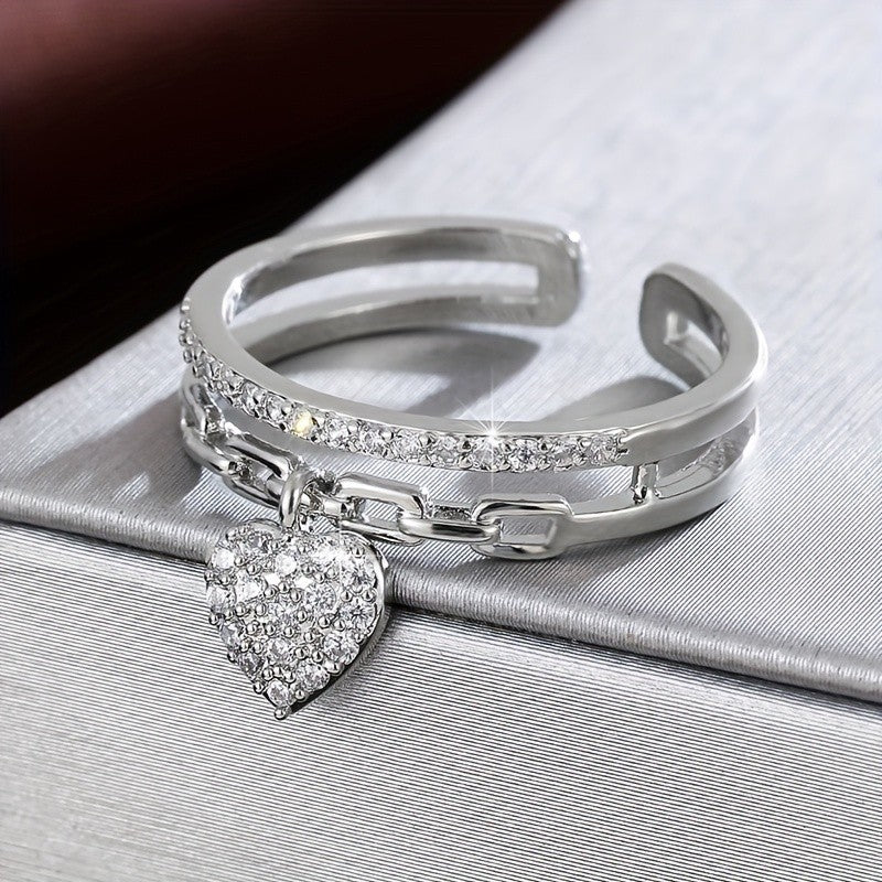 Adjustable Heart Zircon Open Ring