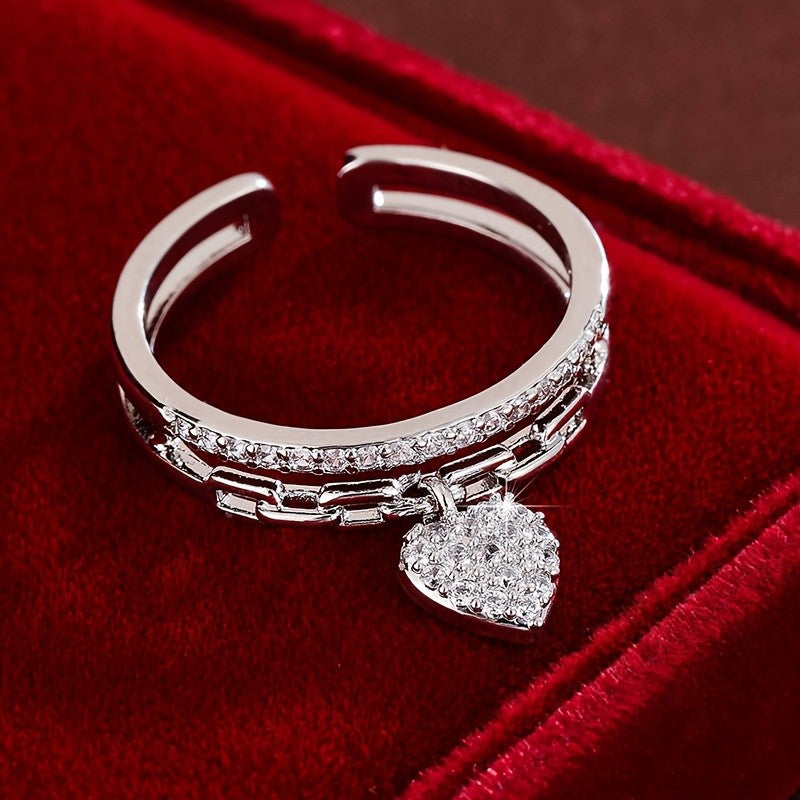Adjustable Heart Zircon Open Ring
