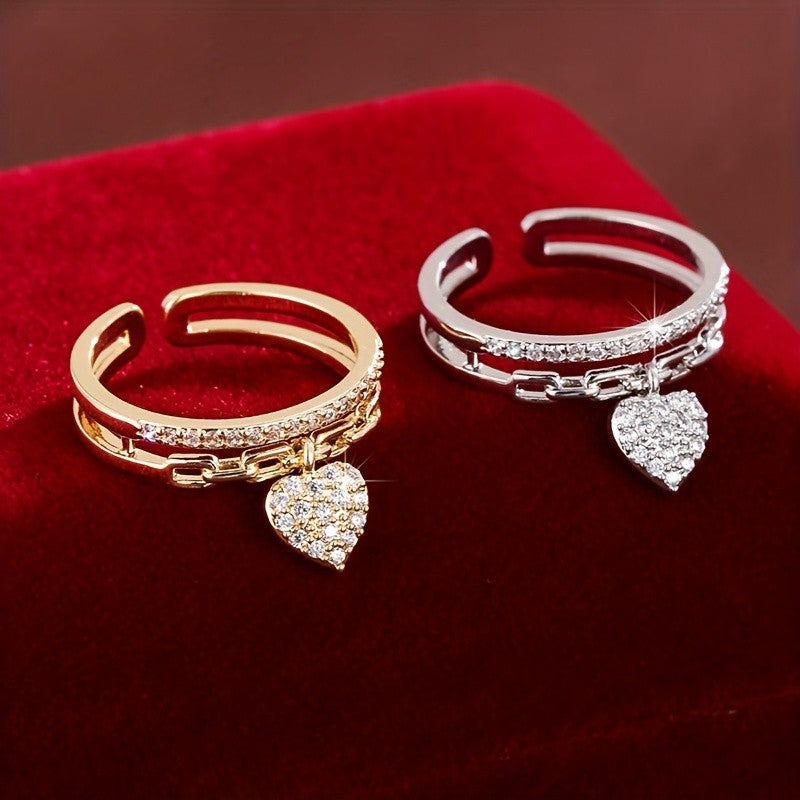 Adjustable Heart Zircon Open Ring