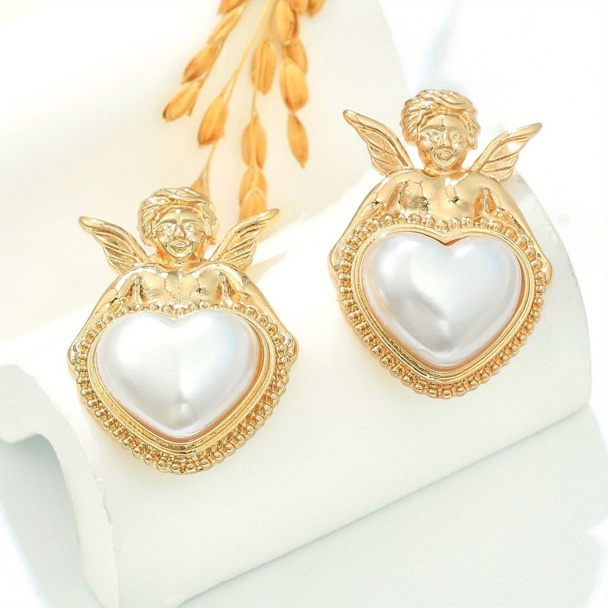 Vintage Angel Heart Stud Earrings