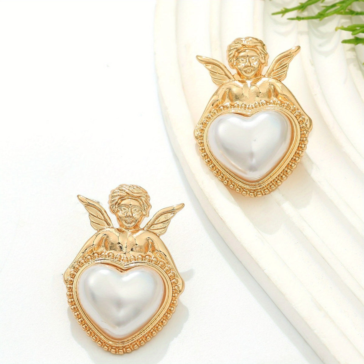 Vintage Angel Heart Stud Earrings