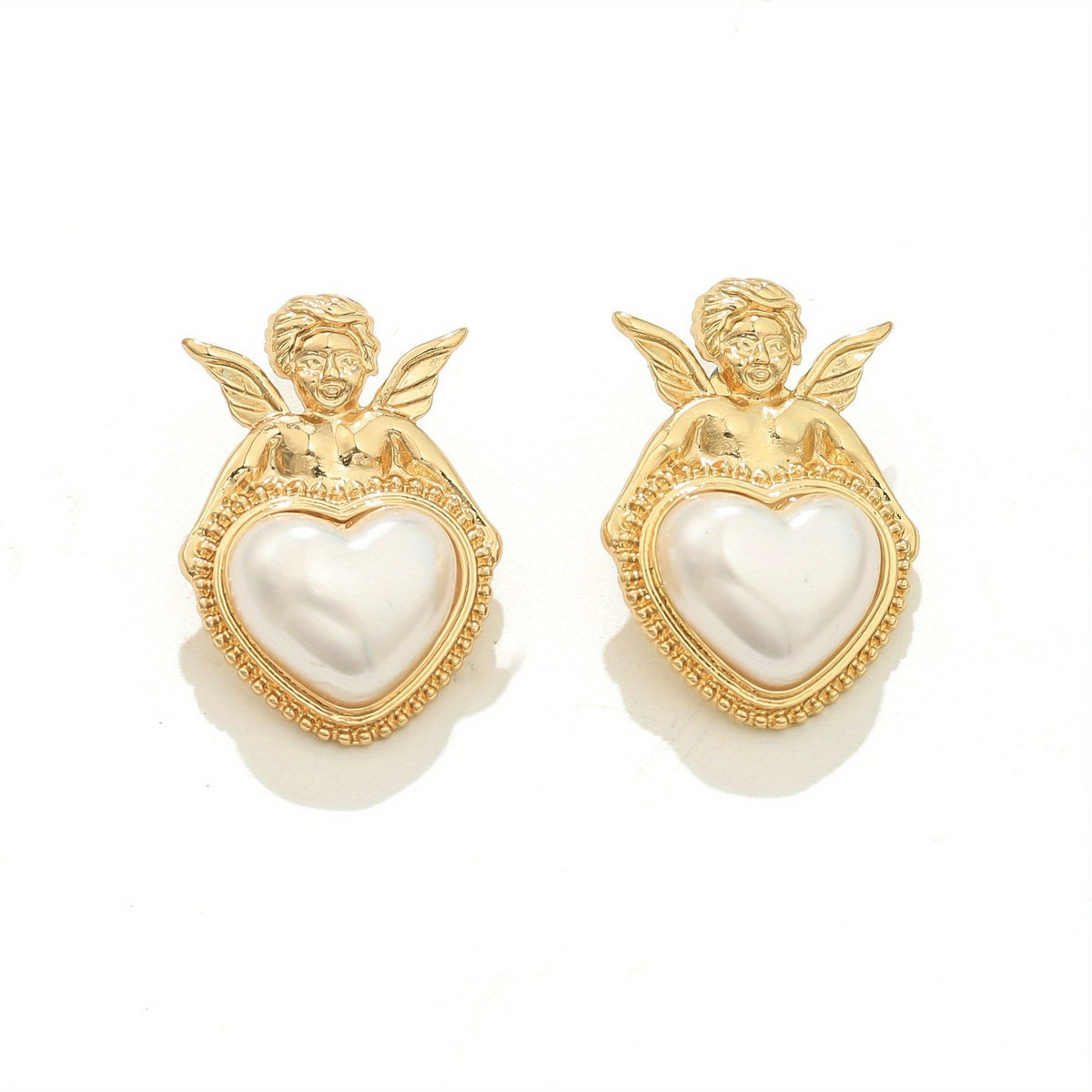 Vintage Angel Heart Stud Earrings