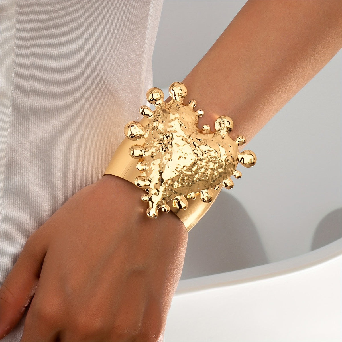 Vintage Textured Heart Wide Cuff Bracelet