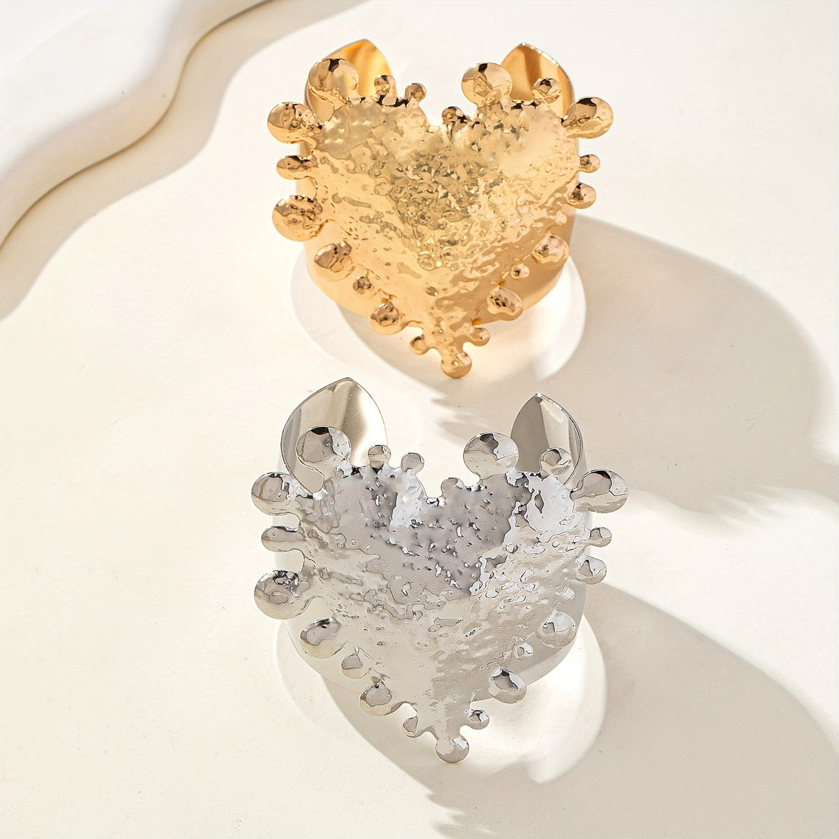 Vintage Textured Heart Wide Cuff Bracelet