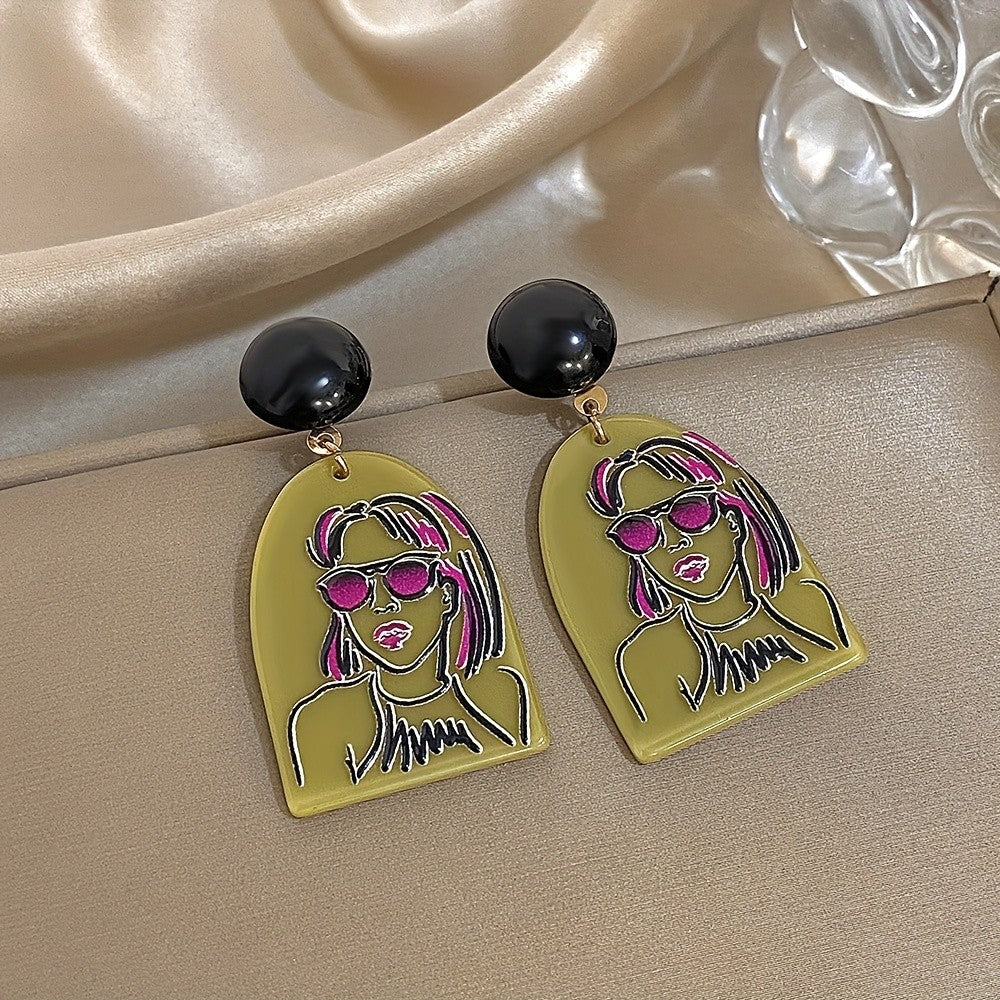 Acrylic Portrait Drop Earrings