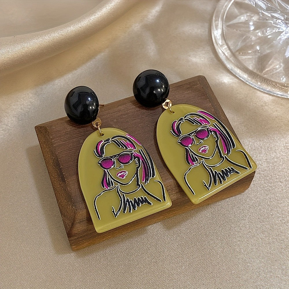 Acrylic Portrait Drop Earrings