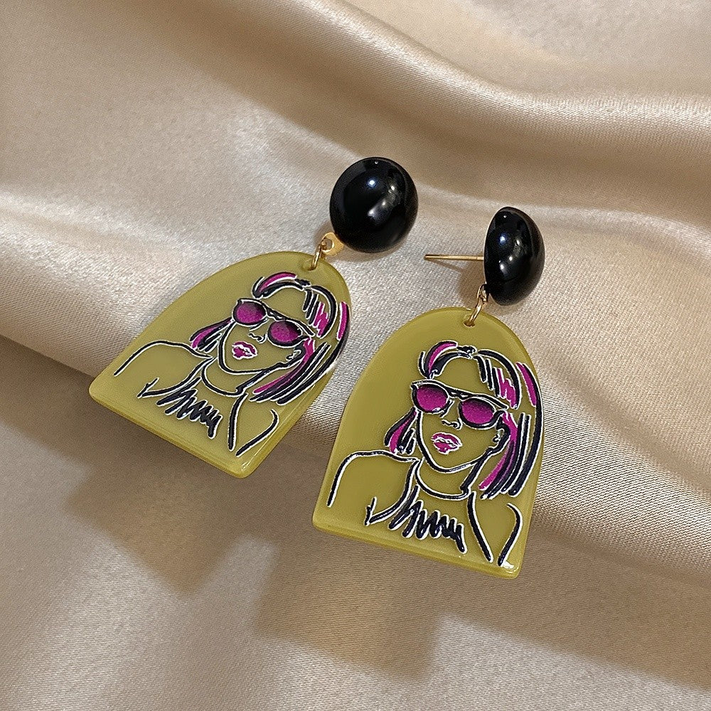 Acrylic Portrait Drop Earrings