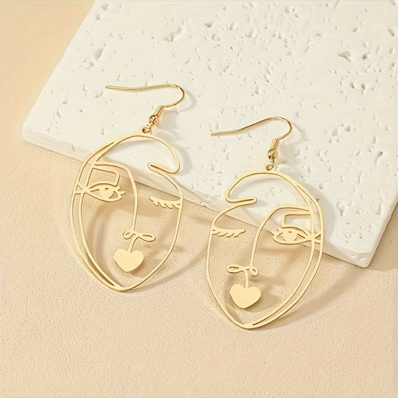14k Abstract Face Drop Earrings