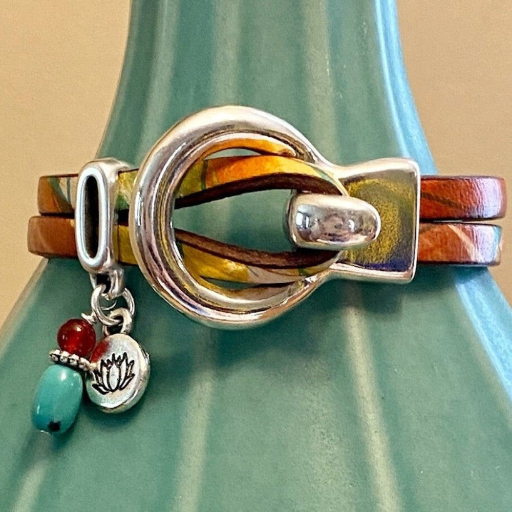 Vintage Buckle Charm Leather Bracelet