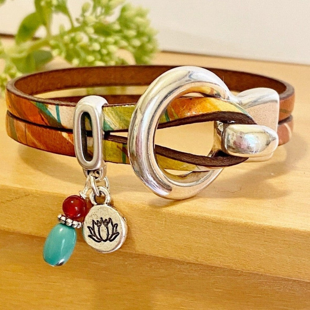 Vintage Buckle Charm Leather Bracelet