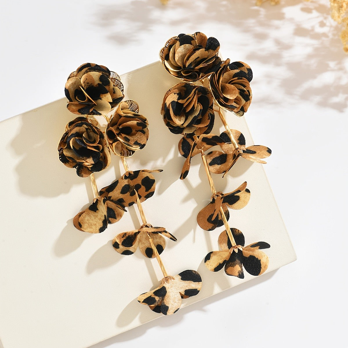 Vintage Leopard Print Cascading Flower Earrings