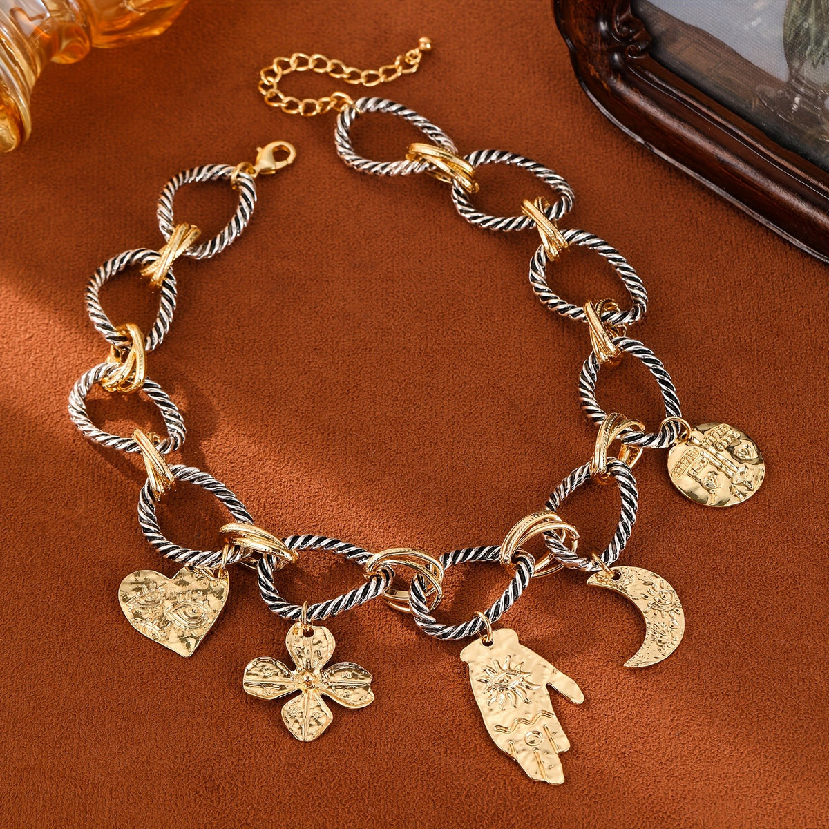 Vintage Multi-Charm Chunky Chain Necklace