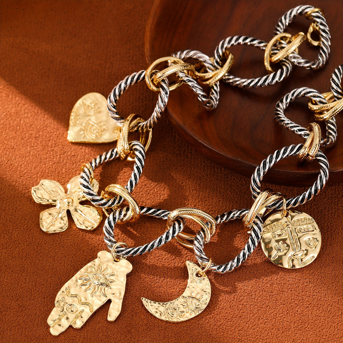 Vintage Multi-Charm Chunky Chain Necklace