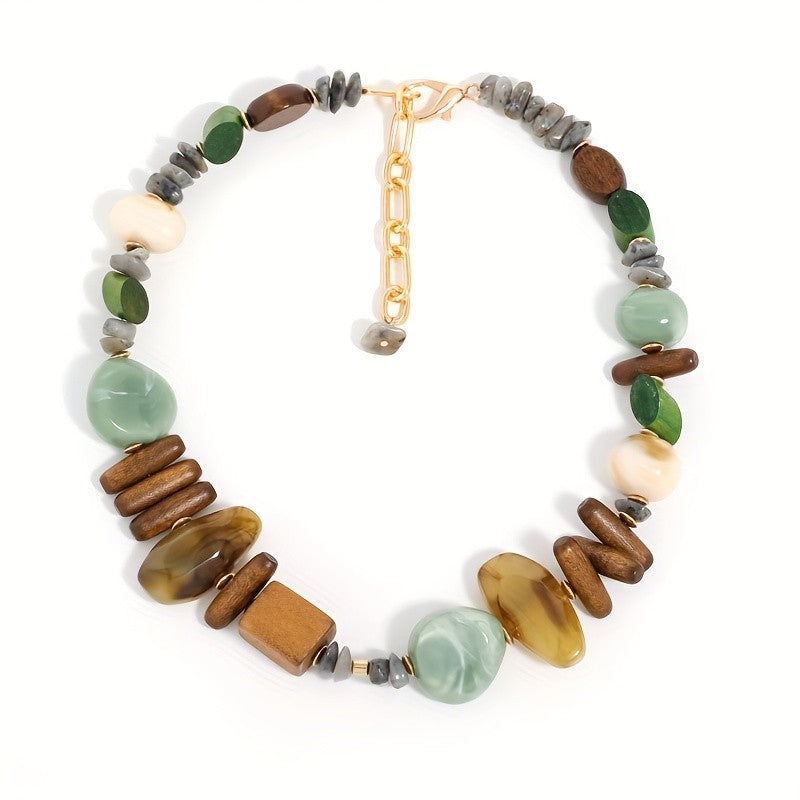Boho Wood Bead Heart Necklace
