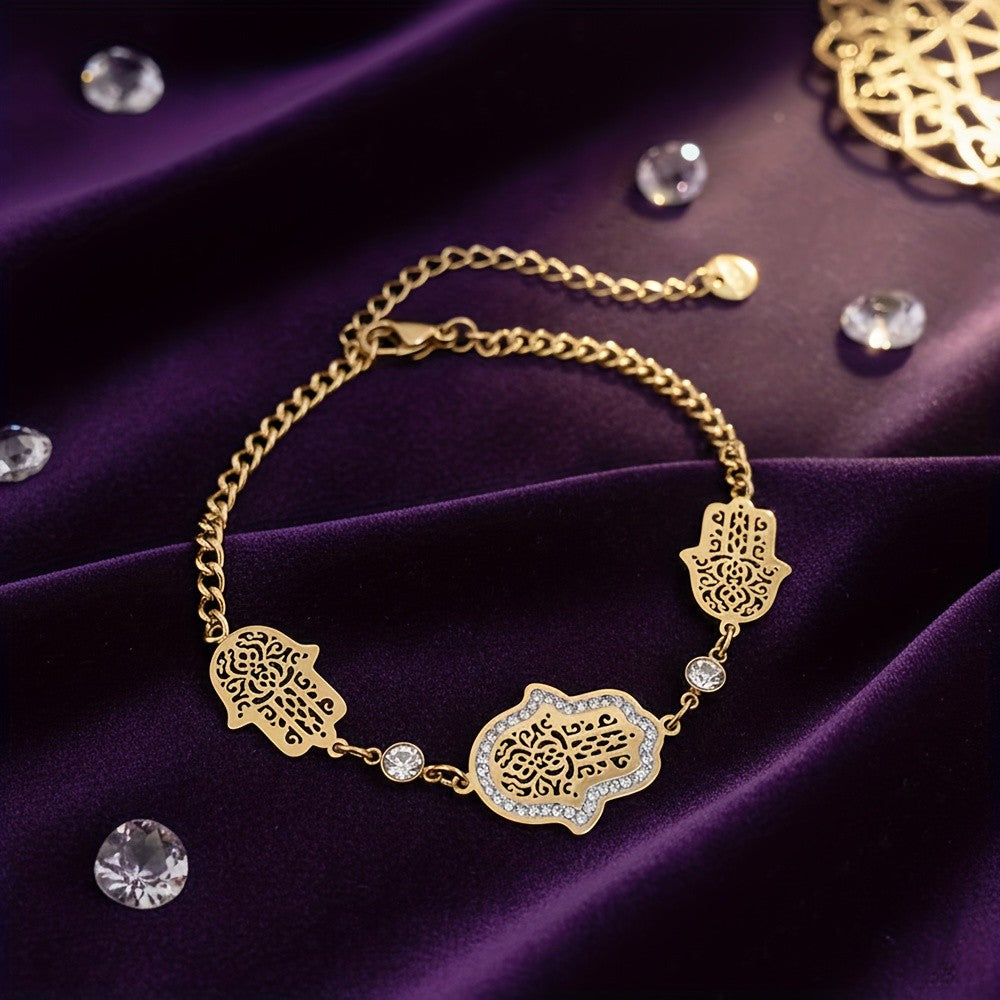 Adjustable Triple Hamsa Charm Bracelet