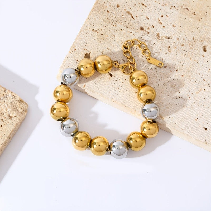 18k Two-Tone Round Bead Bracelet