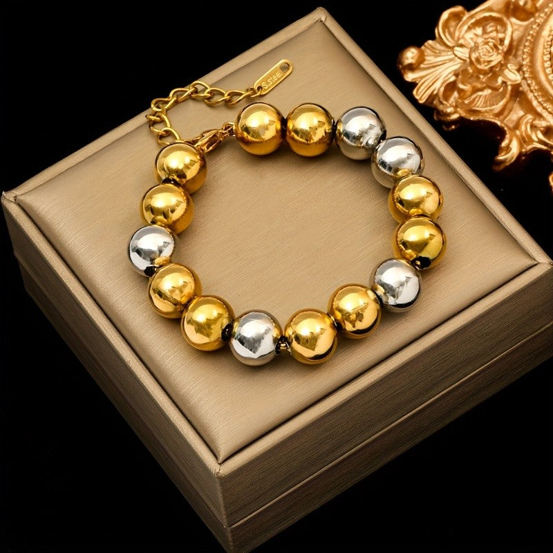 18k Two-Tone Round Bead Bracelet