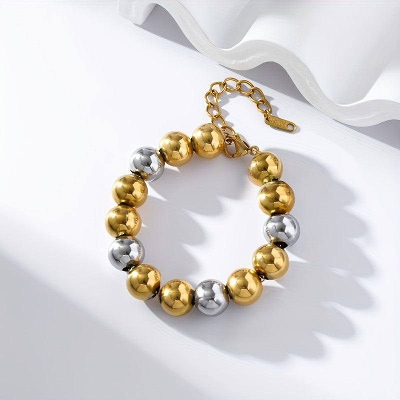 18k Two-Tone Round Bead Bracelet
