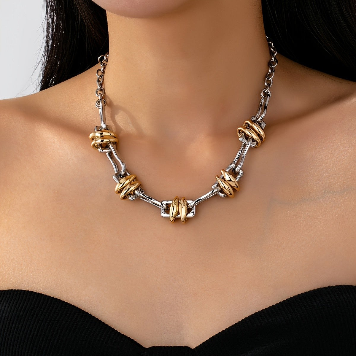 Two-Tone Geometric Link Necklace