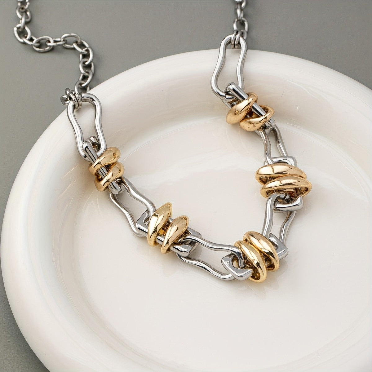 Two-Tone Geometric Link Necklace