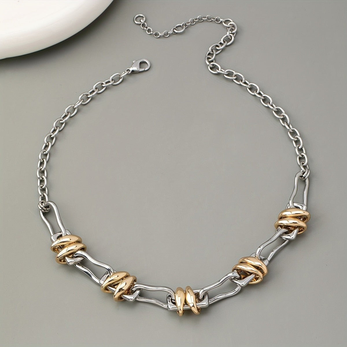 Two-Tone Geometric Link Necklace