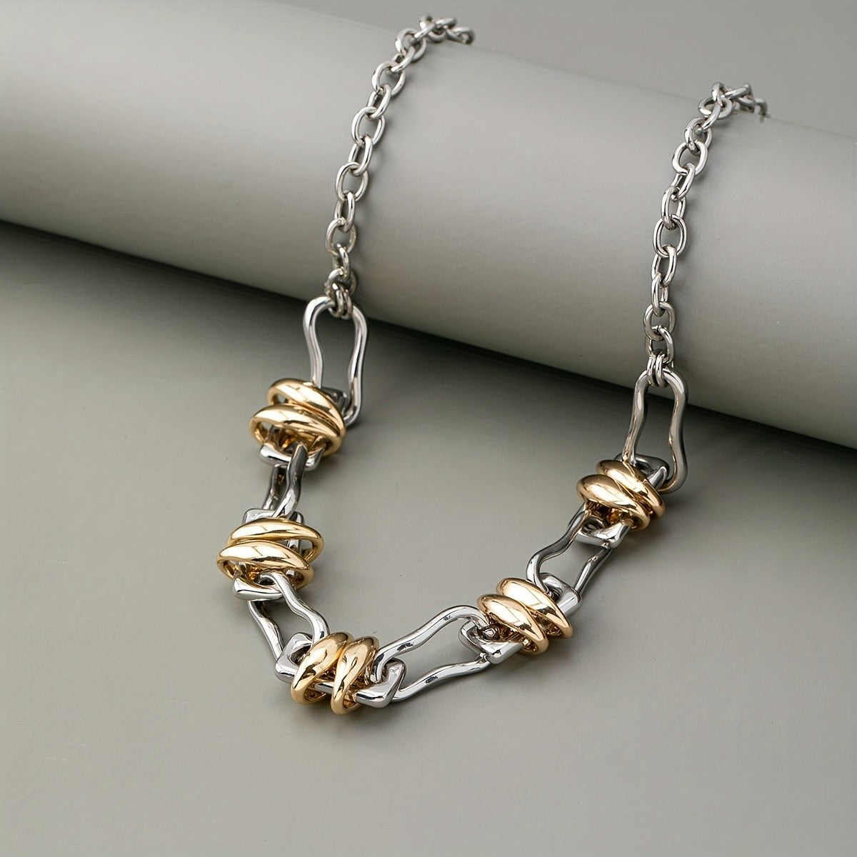 Two-Tone Geometric Link Necklace