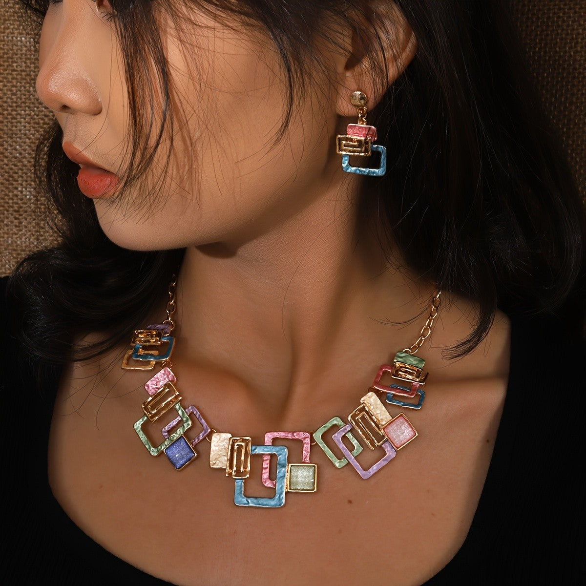 Geometric Resin Inlay Jewelry Set