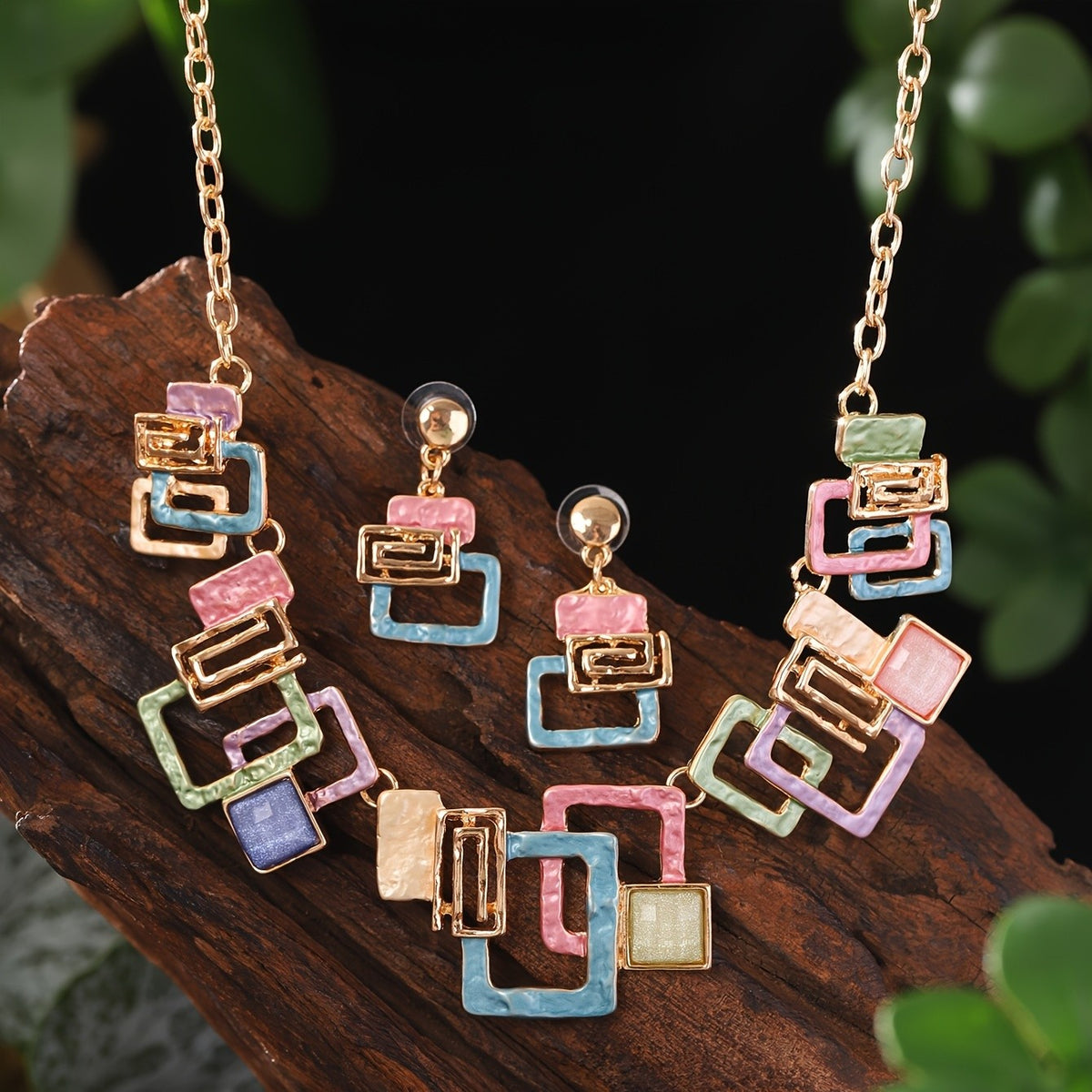 Geometric Resin Inlay Jewelry Set