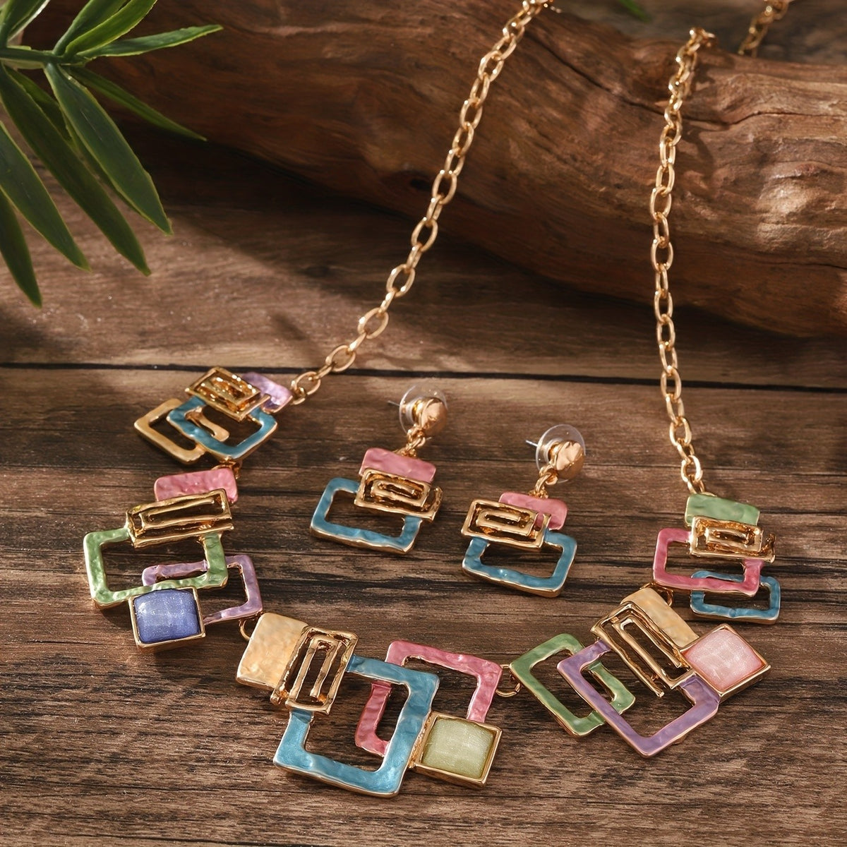 Geometric Resin Inlay Jewelry Set