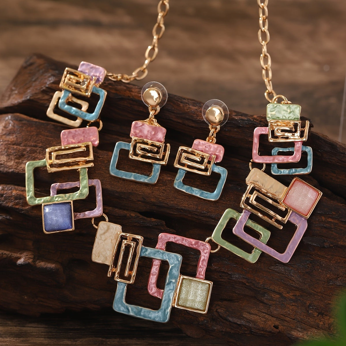 Geometric Resin Inlay Jewelry Set