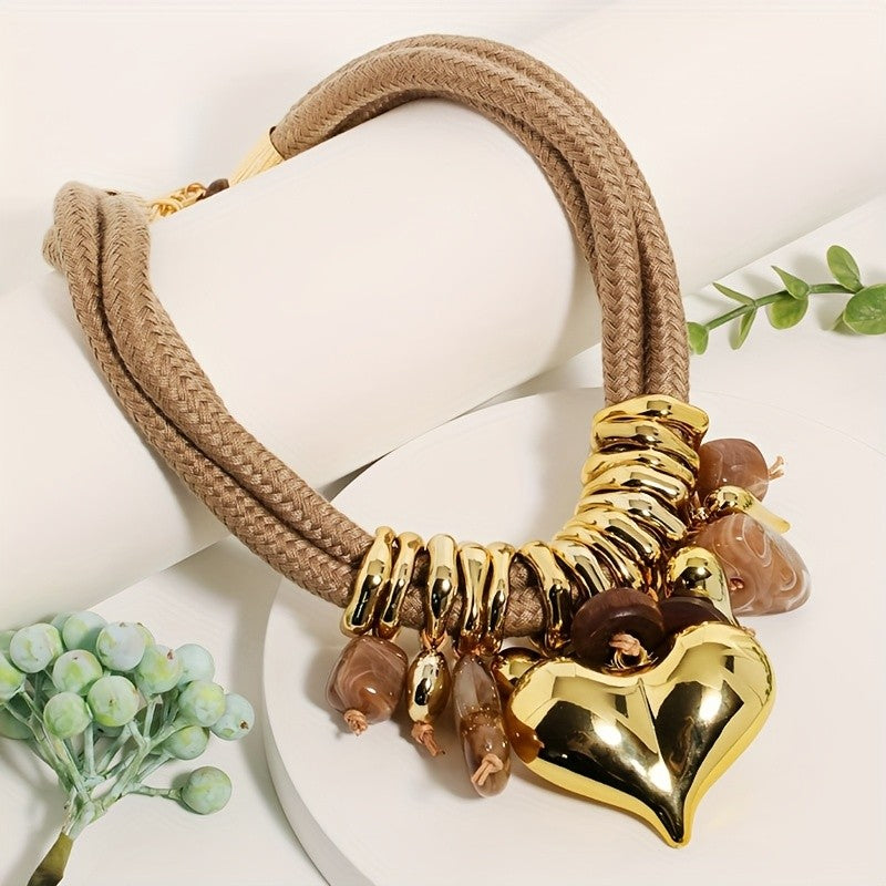 Vintage Hemp Rope Heart Pendant Necklace