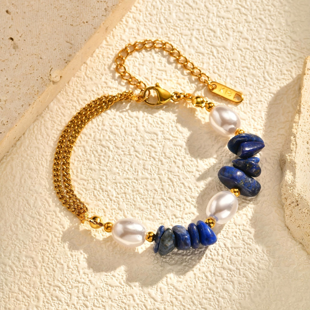 18k Natural Stone & Pearl Bracelet