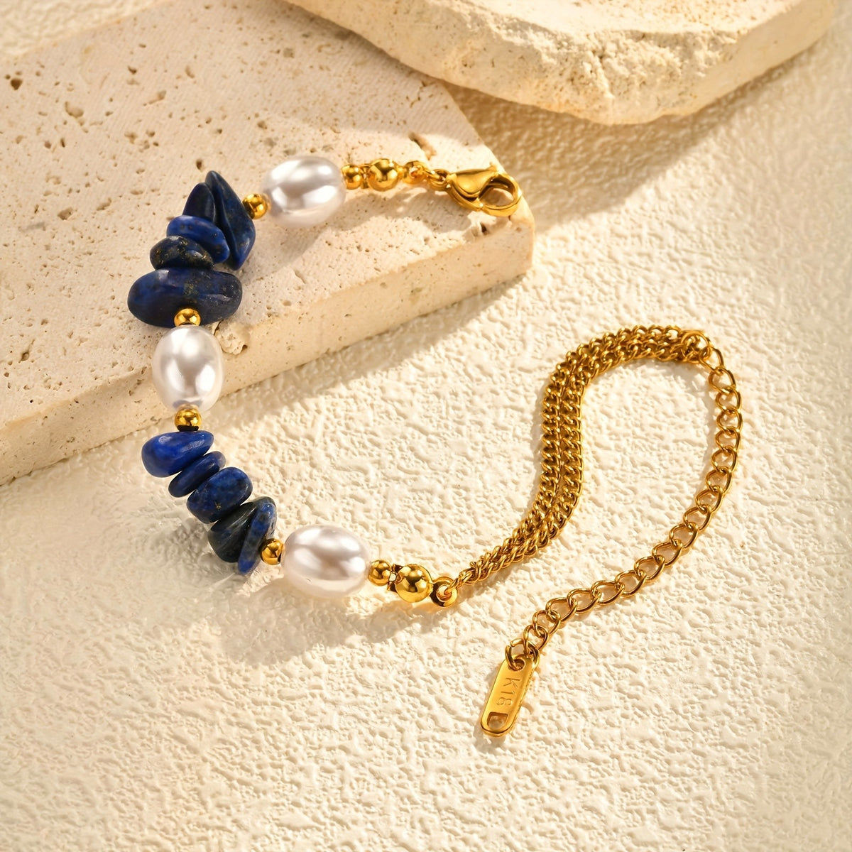 18k Natural Stone & Pearl Bracelet