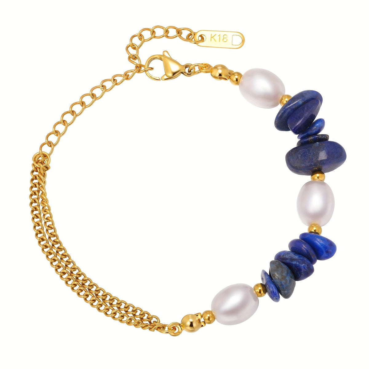 18k Natural Stone & Pearl Bracelet