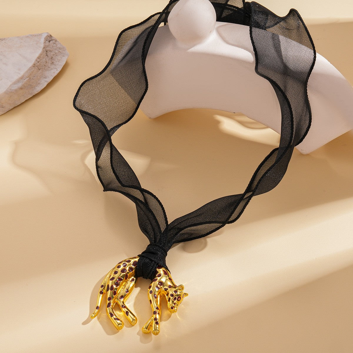Leopard Print Ribbon Choker Necklace