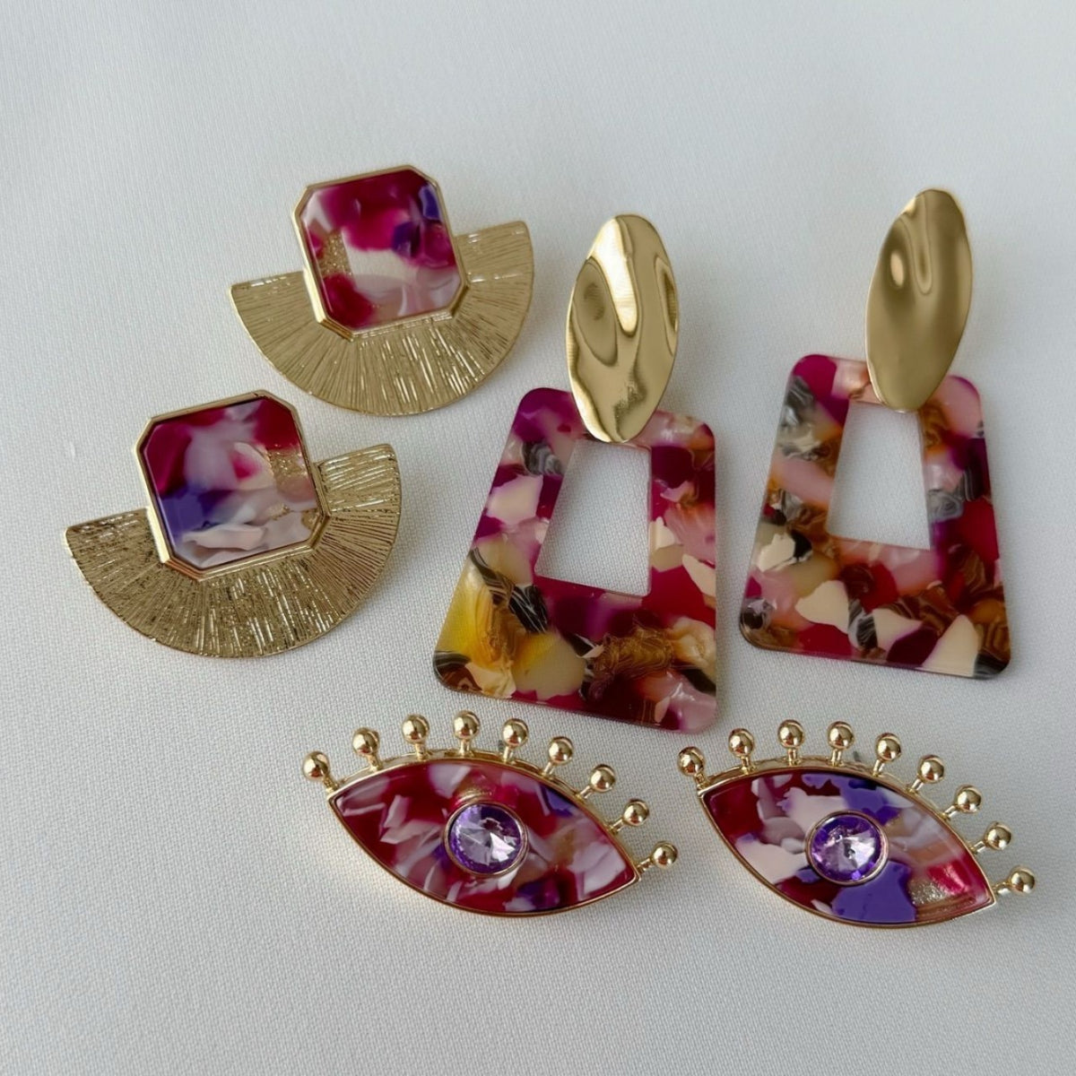 Vintage Geometric Floral Drop Earrings