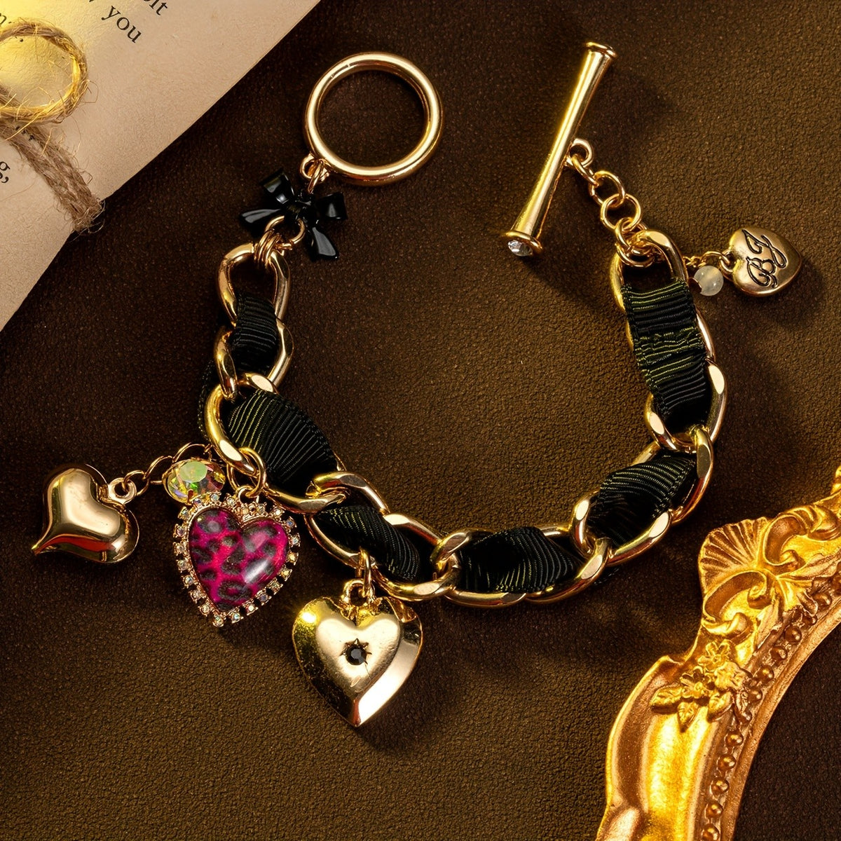 Leopard Print Heart Charm Bracelet