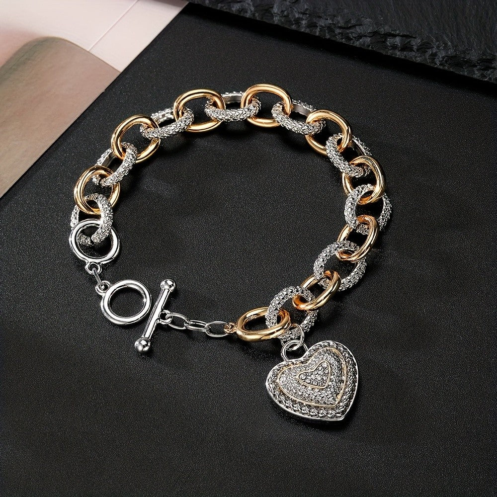 18k Two-Tone Heart Charm Bracelet