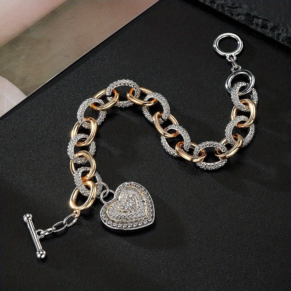 18k Two-Tone Heart Charm Bracelet
