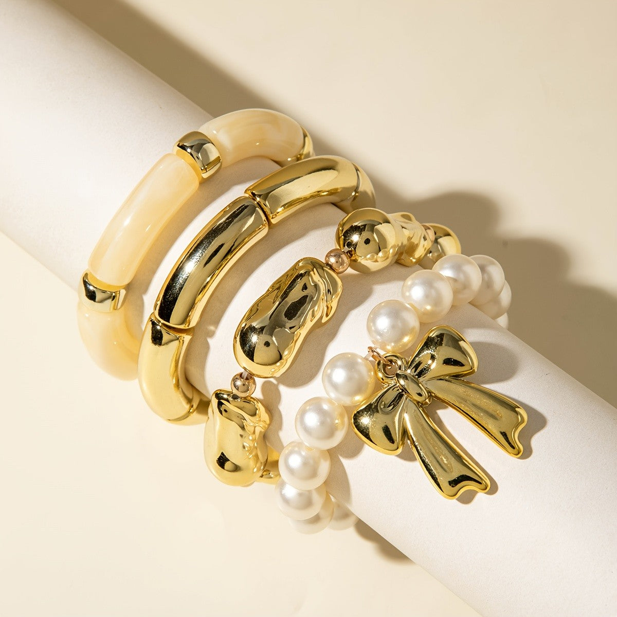 Irregular Bow Pearl Bead Bracelet Set
