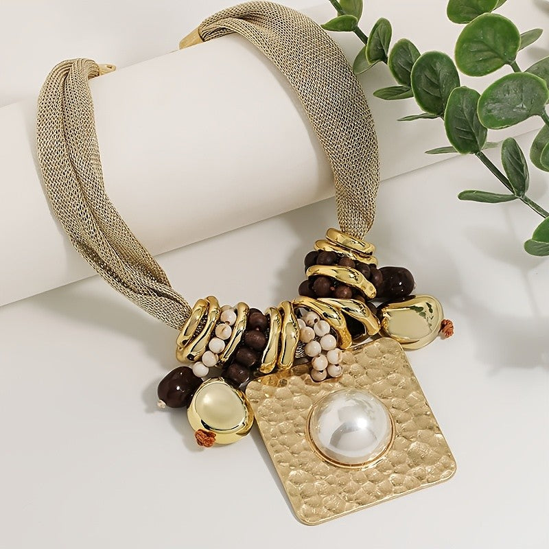 Vintage Geometric Beaded Statement Necklace