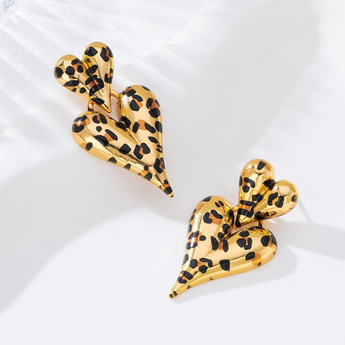Vintage Leopard Print Double Heart Earrings