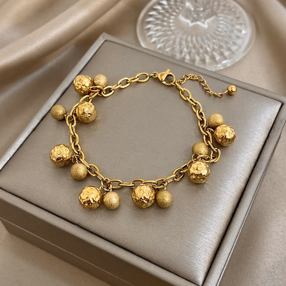 18k Vintage Textured Ball Charm Bracelet