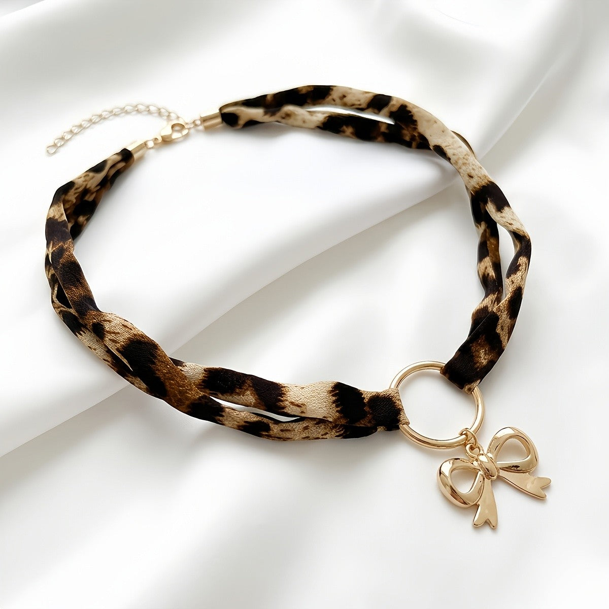 Leopard Print Bow Pendant Necklace