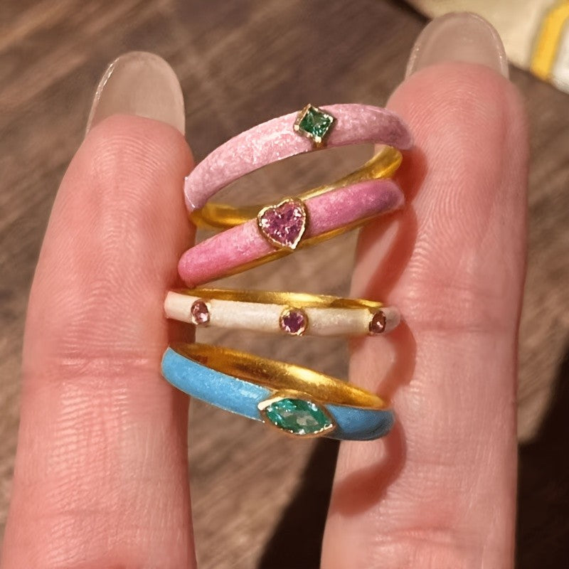 Colorful Inlaid Stone Stackable Ring Set