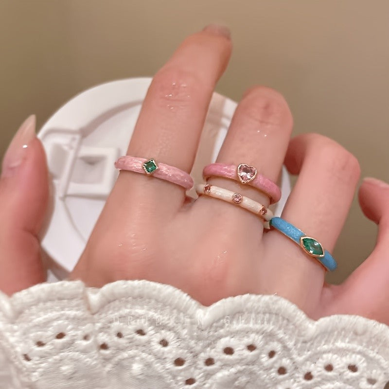 Colorful Inlaid Stone Stackable Ring Set
