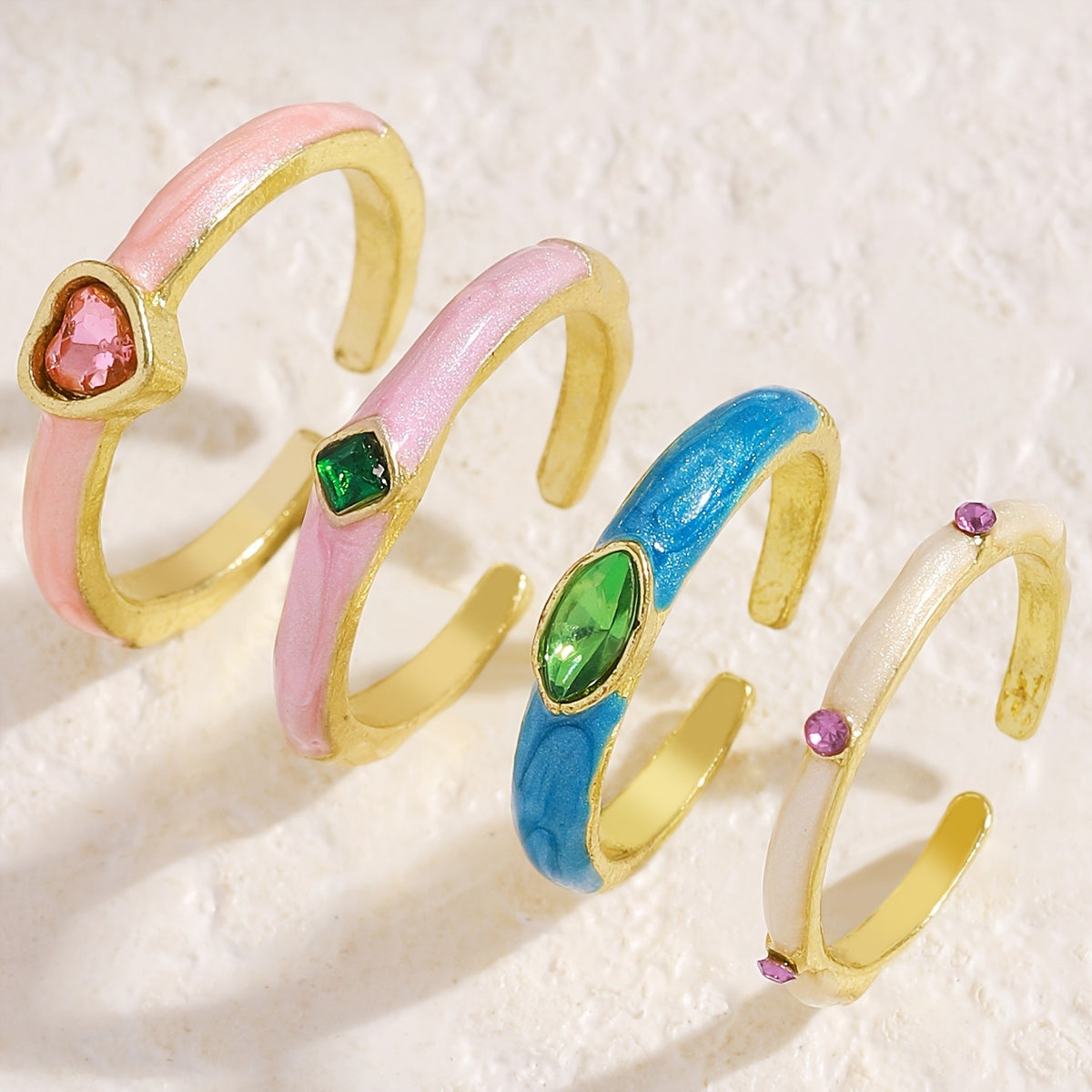 Colorful Inlaid Stone Stackable Ring Set