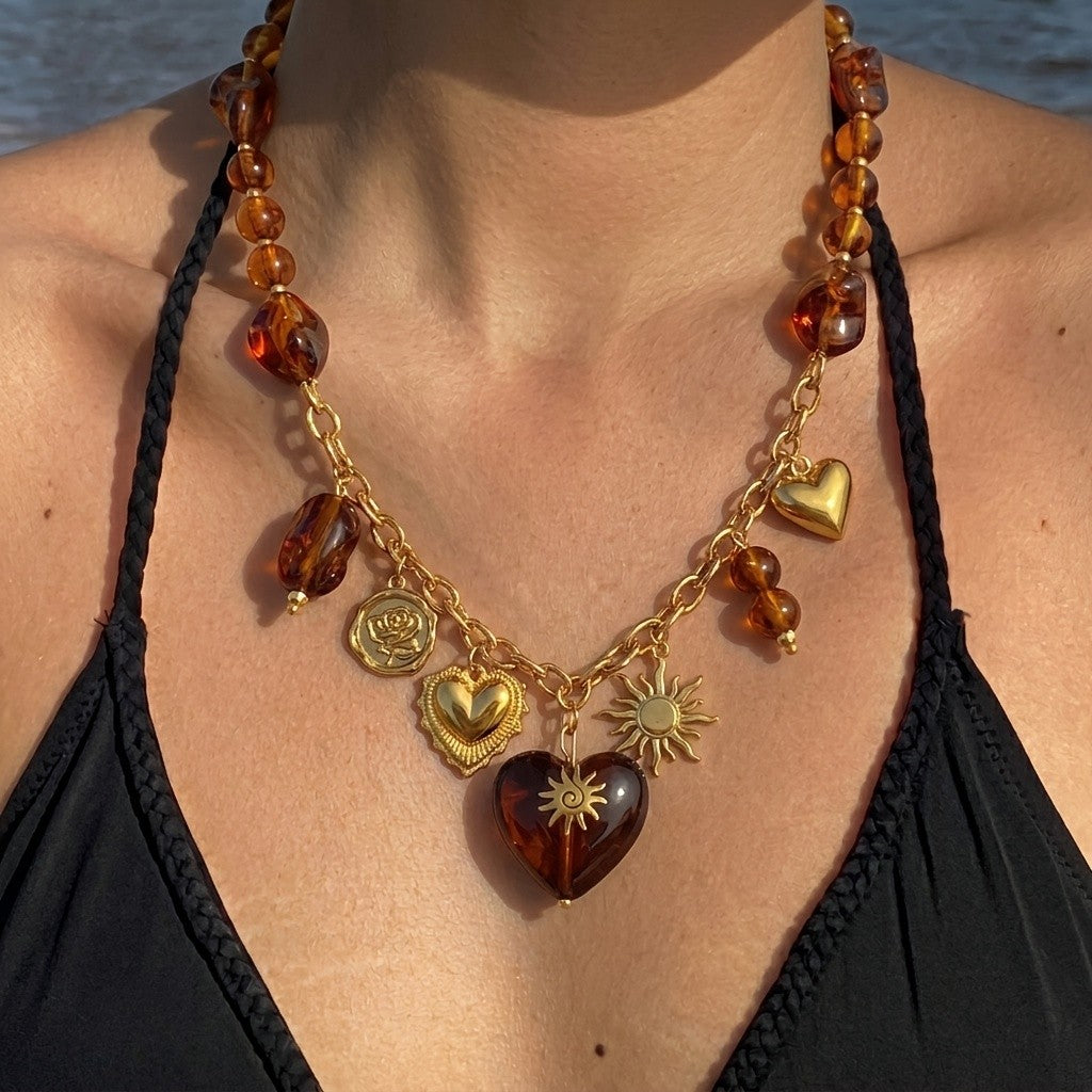 18k Amber Heart Charm Necklace