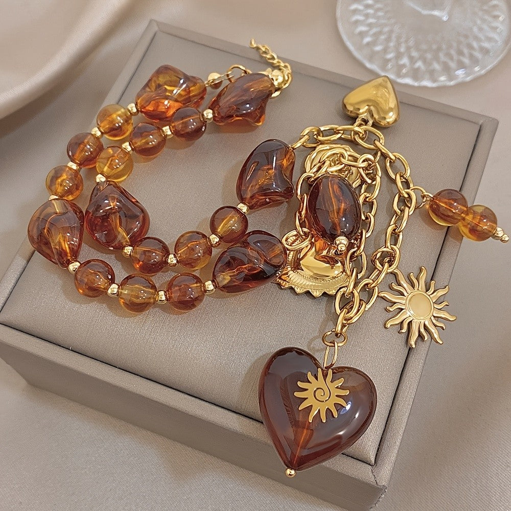 18k Amber Heart Charm Necklace